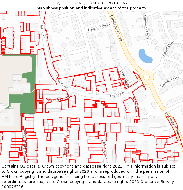 2, THE CURVE, GOSPORT, PO13 0RA: Location map and indicative extent of plot