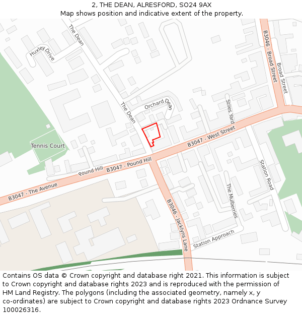 2, THE DEAN, ALRESFORD, SO24 9AX: Location map and indicative extent of plot