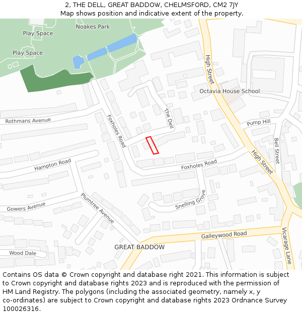 2, THE DELL, GREAT BADDOW, CHELMSFORD, CM2 7JY: Location map and indicative extent of plot