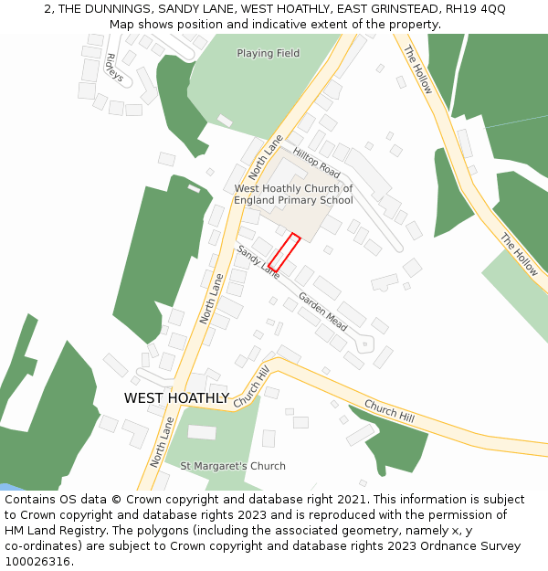 2, THE DUNNINGS, SANDY LANE, WEST HOATHLY, EAST GRINSTEAD, RH19 4QQ: Location map and indicative extent of plot