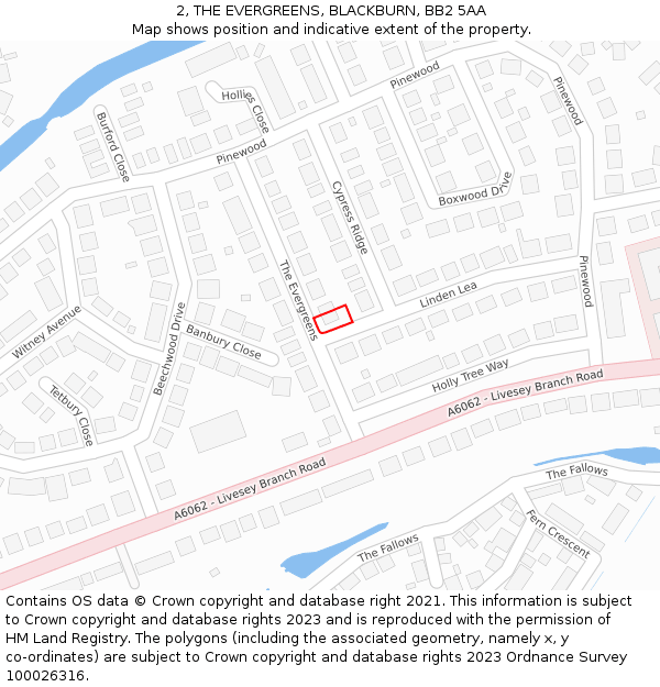 2, THE EVERGREENS, BLACKBURN, BB2 5AA: Location map and indicative extent of plot