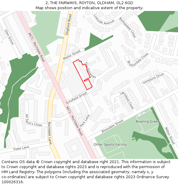 2, THE FAIRWAYS, ROYTON, OLDHAM, OL2 6GD: Location map and indicative extent of plot