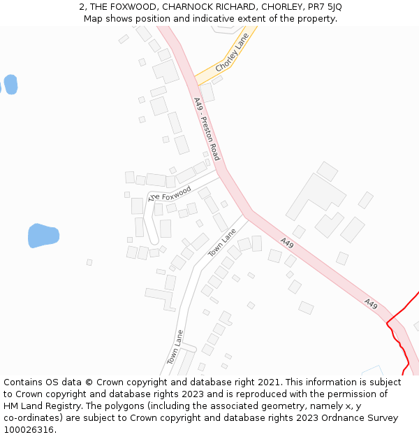 2, THE FOXWOOD, CHARNOCK RICHARD, CHORLEY, PR7 5JQ: Location map and indicative extent of plot