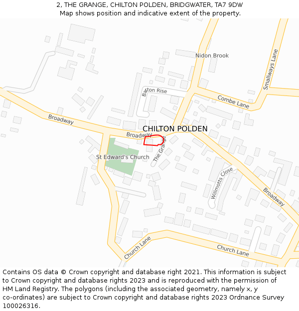 2, THE GRANGE, CHILTON POLDEN, BRIDGWATER, TA7 9DW: Location map and indicative extent of plot