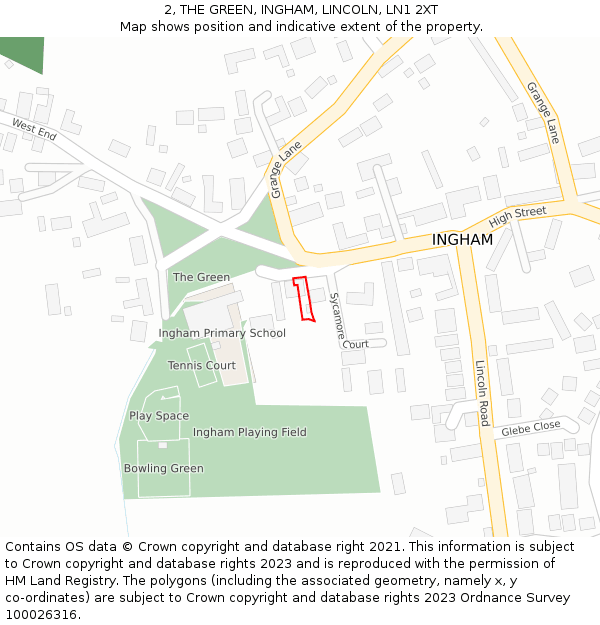 2, THE GREEN, INGHAM, LINCOLN, LN1 2XT: Location map and indicative extent of plot