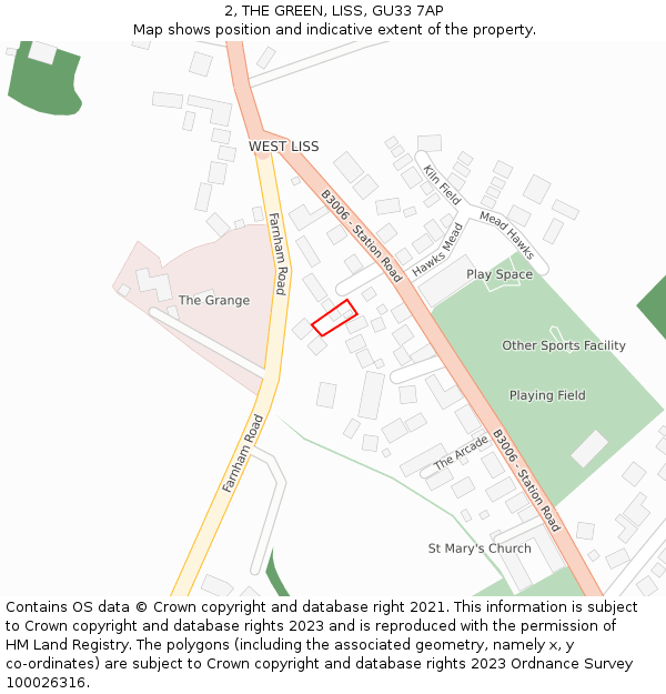 2, THE GREEN, LISS, GU33 7AP: Location map and indicative extent of plot