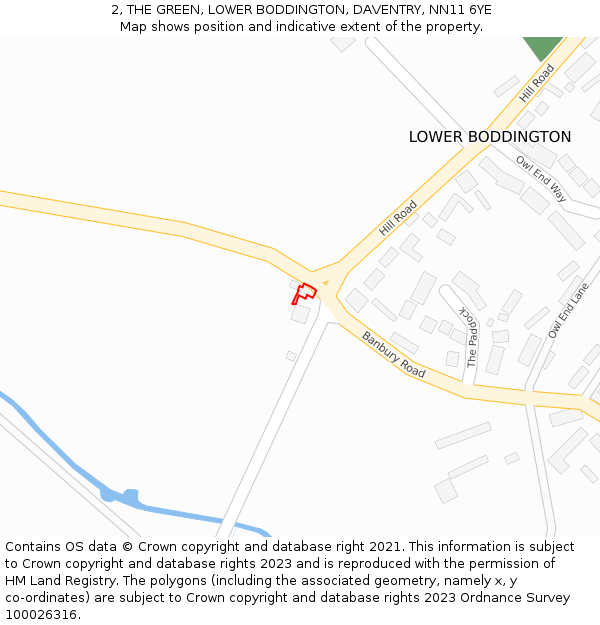 2, THE GREEN, LOWER BODDINGTON, DAVENTRY, NN11 6YE: Location map and indicative extent of plot