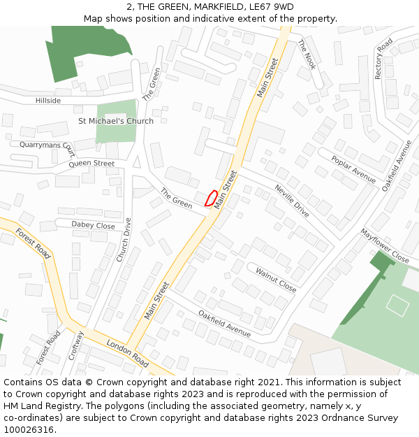 2, THE GREEN, MARKFIELD, LE67 9WD: Location map and indicative extent of plot