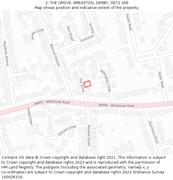 2, THE GROVE, BREASTON, DERBY, DE72 3AE: Location map and indicative extent of plot