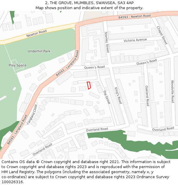 2, THE GROVE, MUMBLES, SWANSEA, SA3 4AP: Location map and indicative extent of plot