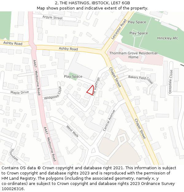 2, THE HASTINGS, IBSTOCK, LE67 6GB: Location map and indicative extent of plot