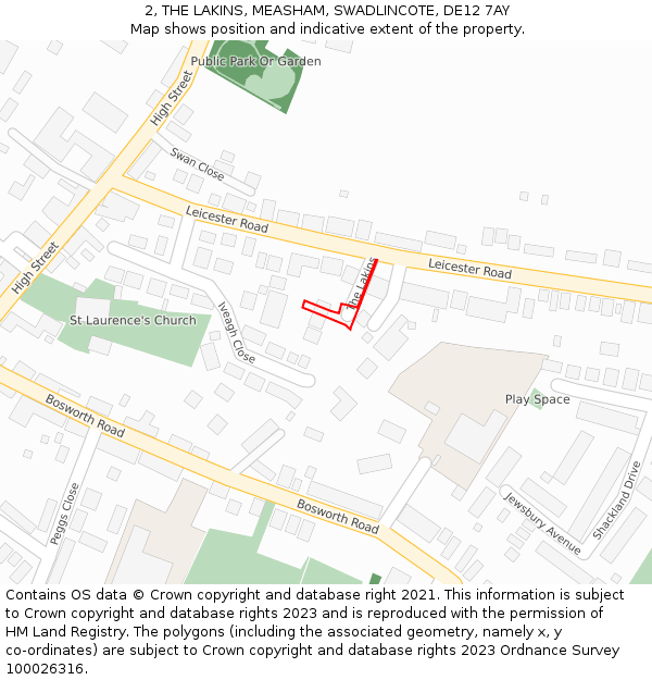2, THE LAKINS, MEASHAM, SWADLINCOTE, DE12 7AY: Location map and indicative extent of plot