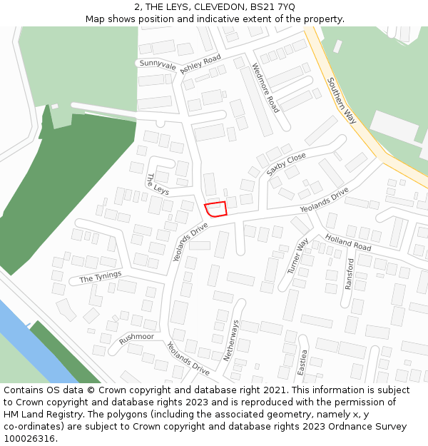 2, THE LEYS, CLEVEDON, BS21 7YQ: Location map and indicative extent of plot