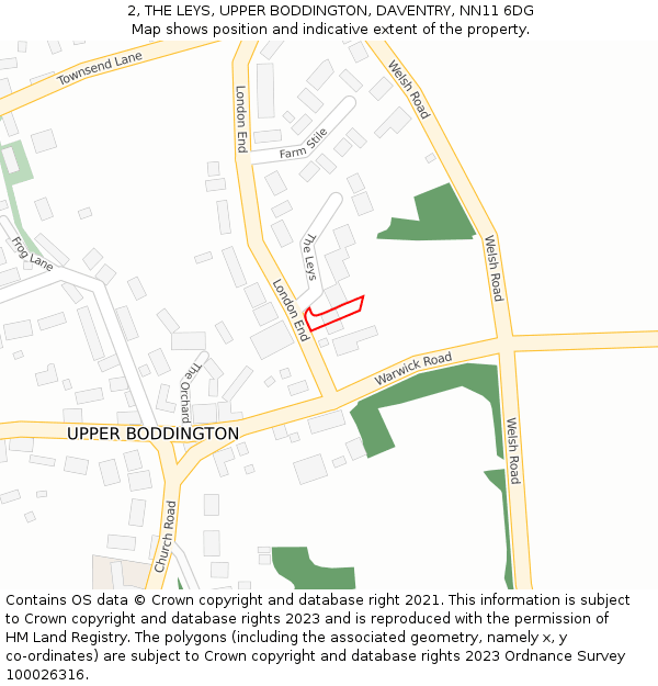 2, THE LEYS, UPPER BODDINGTON, DAVENTRY, NN11 6DG: Location map and indicative extent of plot