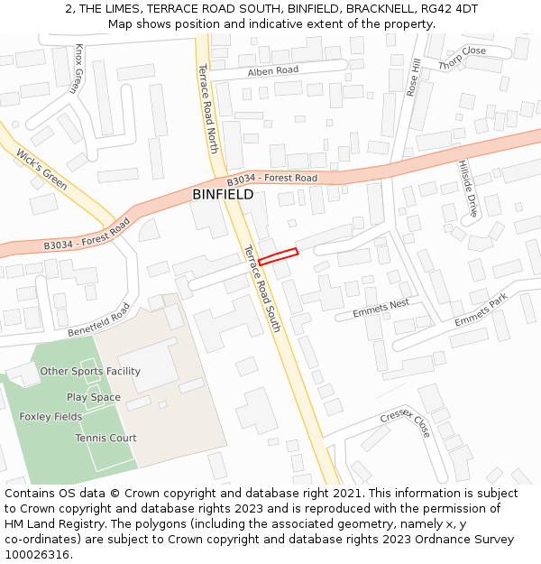 2, THE LIMES, TERRACE ROAD SOUTH, BINFIELD, BRACKNELL, RG42 4DT: Location map and indicative extent of plot