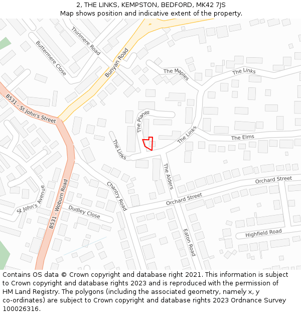 2, THE LINKS, KEMPSTON, BEDFORD, MK42 7JS: Location map and indicative extent of plot