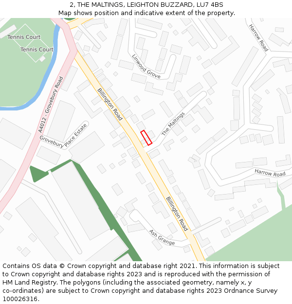 2, THE MALTINGS, LEIGHTON BUZZARD, LU7 4BS: Location map and indicative extent of plot