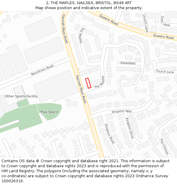 2, THE MAPLES, NAILSEA, BRISTOL, BS48 4RT: Location map and indicative extent of plot