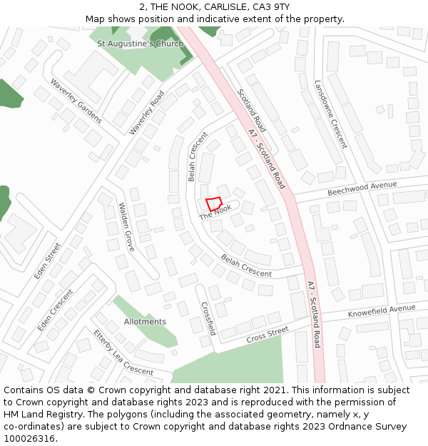 2, THE NOOK, CARLISLE, CA3 9TY: Location map and indicative extent of plot