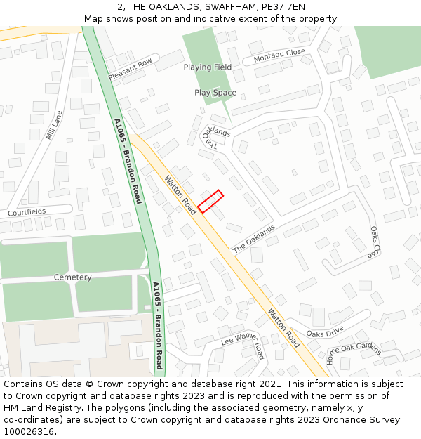 2, THE OAKLANDS, SWAFFHAM, PE37 7EN: Location map and indicative extent of plot