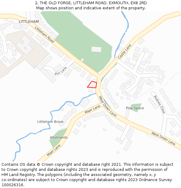 2, THE OLD FORGE, LITTLEHAM ROAD, EXMOUTH, EX8 2RD: Location map and indicative extent of plot