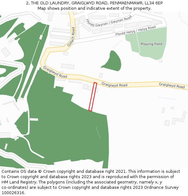 2, THE OLD LAUNDRY, GRAIGLWYD ROAD, PENMAENMAWR, LL34 6EP: Location map and indicative extent of plot