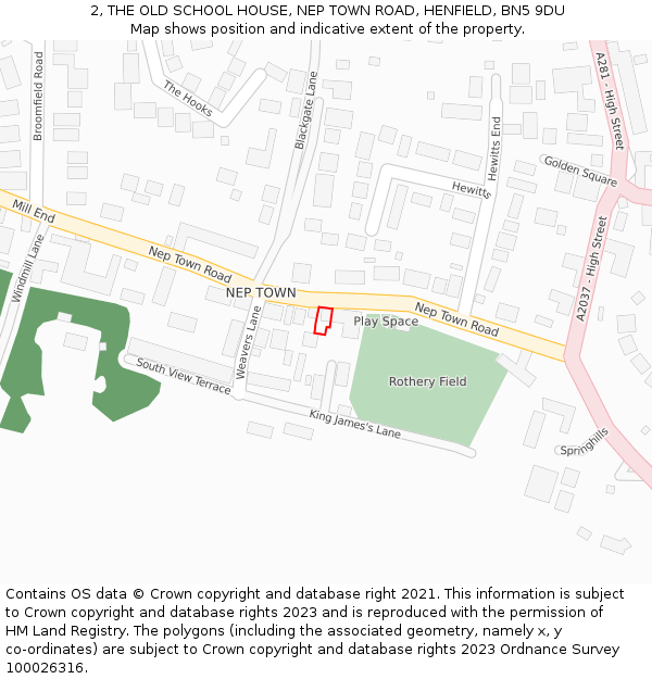 2, THE OLD SCHOOL HOUSE, NEP TOWN ROAD, HENFIELD, BN5 9DU: Location map and indicative extent of plot