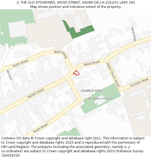 2, THE OLD STONEYARD, WOOD STREET, ASHBY-DE-LA-ZOUCH, LE65 1EG: Location map and indicative extent of plot