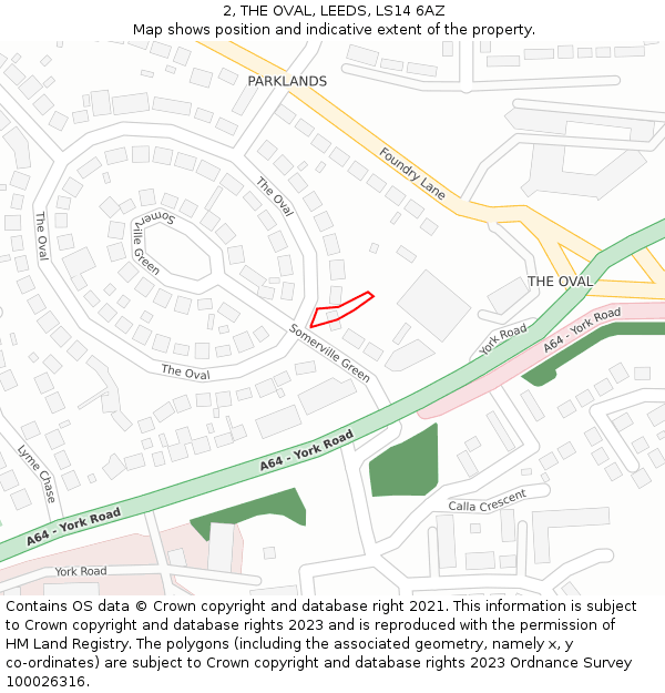 2, THE OVAL, LEEDS, LS14 6AZ: Location map and indicative extent of plot