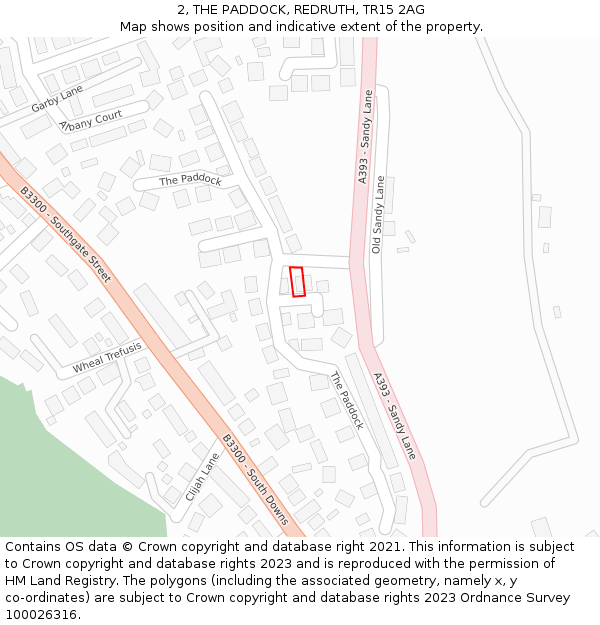 2, THE PADDOCK, REDRUTH, TR15 2AG: Location map and indicative extent of plot