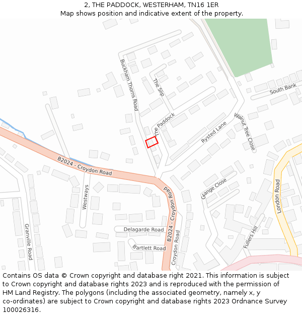 2, THE PADDOCK, WESTERHAM, TN16 1ER: Location map and indicative extent of plot