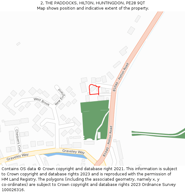 2, THE PADDOCKS, HILTON, HUNTINGDON, PE28 9QT: Location map and indicative extent of plot