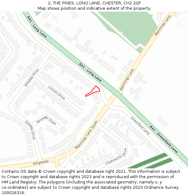 2, THE PINES, LONG LANE, CHESTER, CH2 2QF: Location map and indicative extent of plot