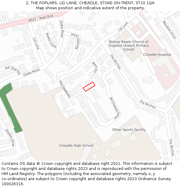 2, THE POPLARS, LID LANE, CHEADLE, STOKE-ON-TRENT, ST10 1QA: Location map and indicative extent of plot