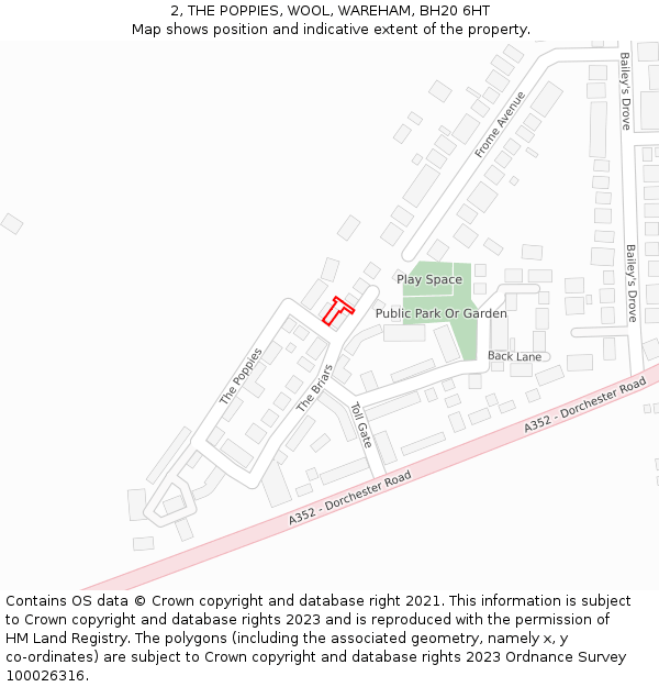 2, THE POPPIES, WOOL, WAREHAM, BH20 6HT: Location map and indicative extent of plot