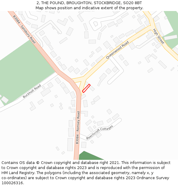 2, THE POUND, BROUGHTON, STOCKBRIDGE, SO20 8BT: Location map and indicative extent of plot