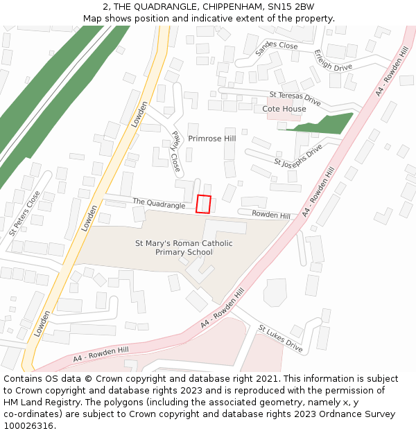 2, THE QUADRANGLE, CHIPPENHAM, SN15 2BW: Location map and indicative extent of plot