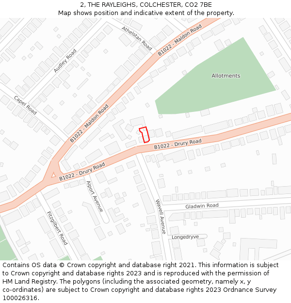 2, THE RAYLEIGHS, COLCHESTER, CO2 7BE: Location map and indicative extent of plot