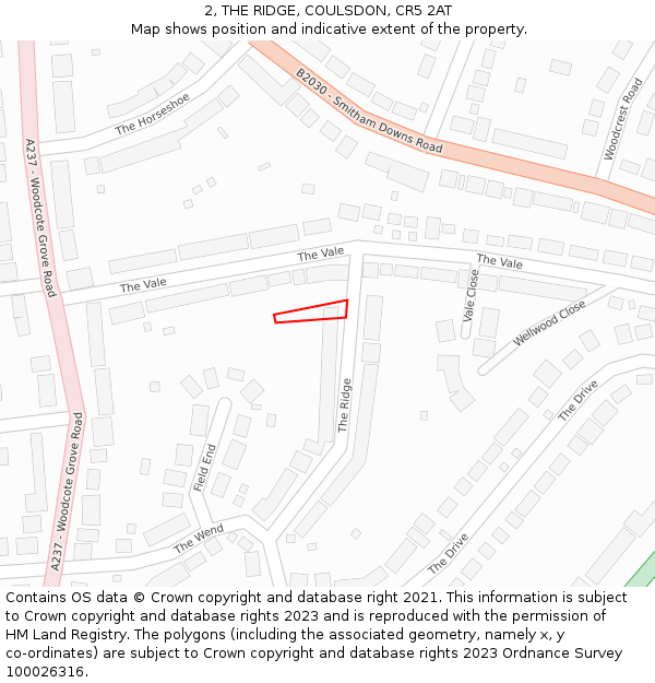 2, THE RIDGE, COULSDON, CR5 2AT: Location map and indicative extent of plot