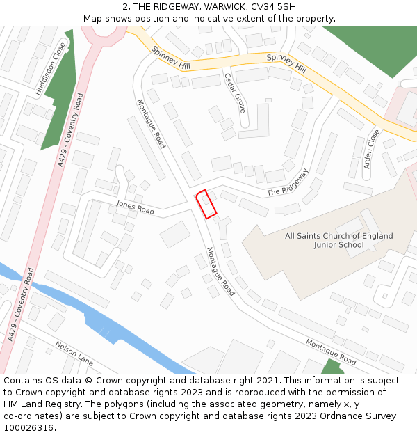 2, THE RIDGEWAY, WARWICK, CV34 5SH: Location map and indicative extent of plot