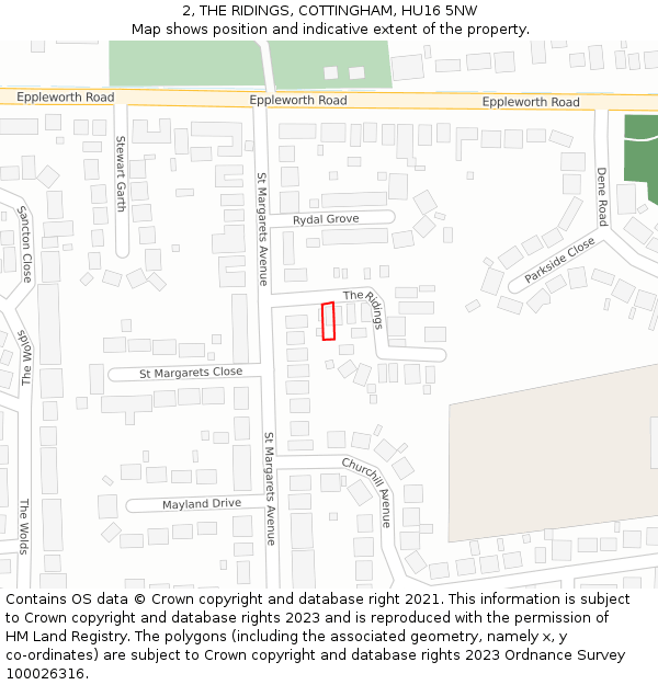 2, THE RIDINGS, COTTINGHAM, HU16 5NW: Location map and indicative extent of plot