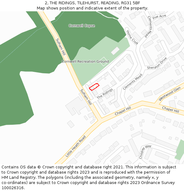 2, THE RIDINGS, TILEHURST, READING, RG31 5BF: Location map and indicative extent of plot