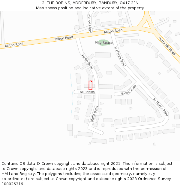 2, THE ROBINS, ADDERBURY, BANBURY, OX17 3FN: Location map and indicative extent of plot