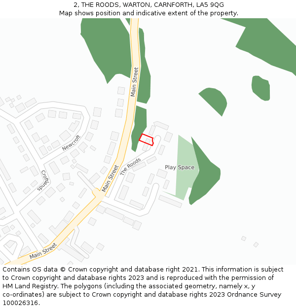 2, THE ROODS, WARTON, CARNFORTH, LA5 9QG: Location map and indicative extent of plot