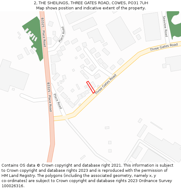 2, THE SHEILINGS, THREE GATES ROAD, COWES, PO31 7UH: Location map and indicative extent of plot