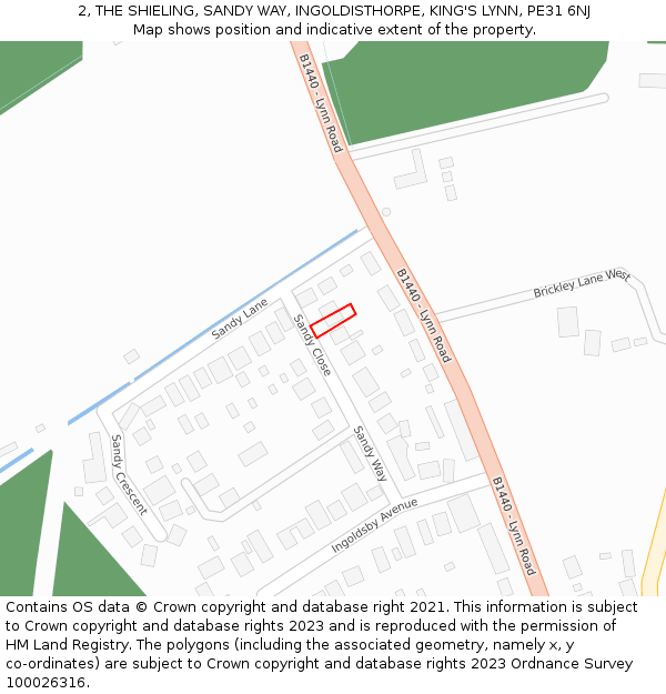 2, THE SHIELING, SANDY WAY, INGOLDISTHORPE, KING'S LYNN, PE31 6NJ: Location map and indicative extent of plot