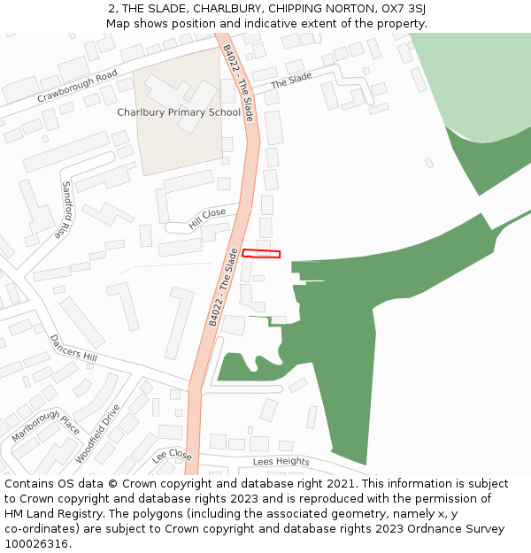 2, THE SLADE, CHARLBURY, CHIPPING NORTON, OX7 3SJ: Location map and indicative extent of plot