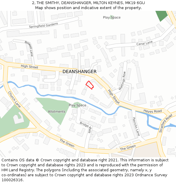 2, THE SMITHY, DEANSHANGER, MILTON KEYNES, MK19 6GU: Location map and indicative extent of plot