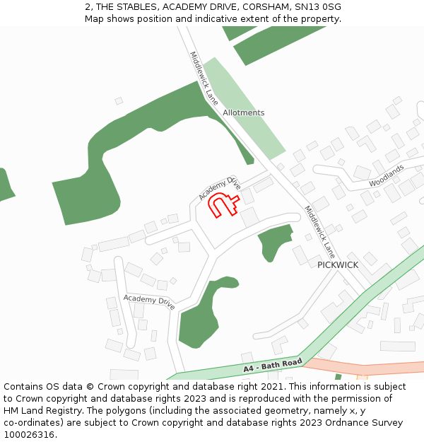2, THE STABLES, ACADEMY DRIVE, CORSHAM, SN13 0SG: Location map and indicative extent of plot