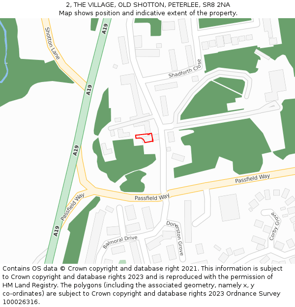 2, THE VILLAGE, OLD SHOTTON, PETERLEE, SR8 2NA: Location map and indicative extent of plot